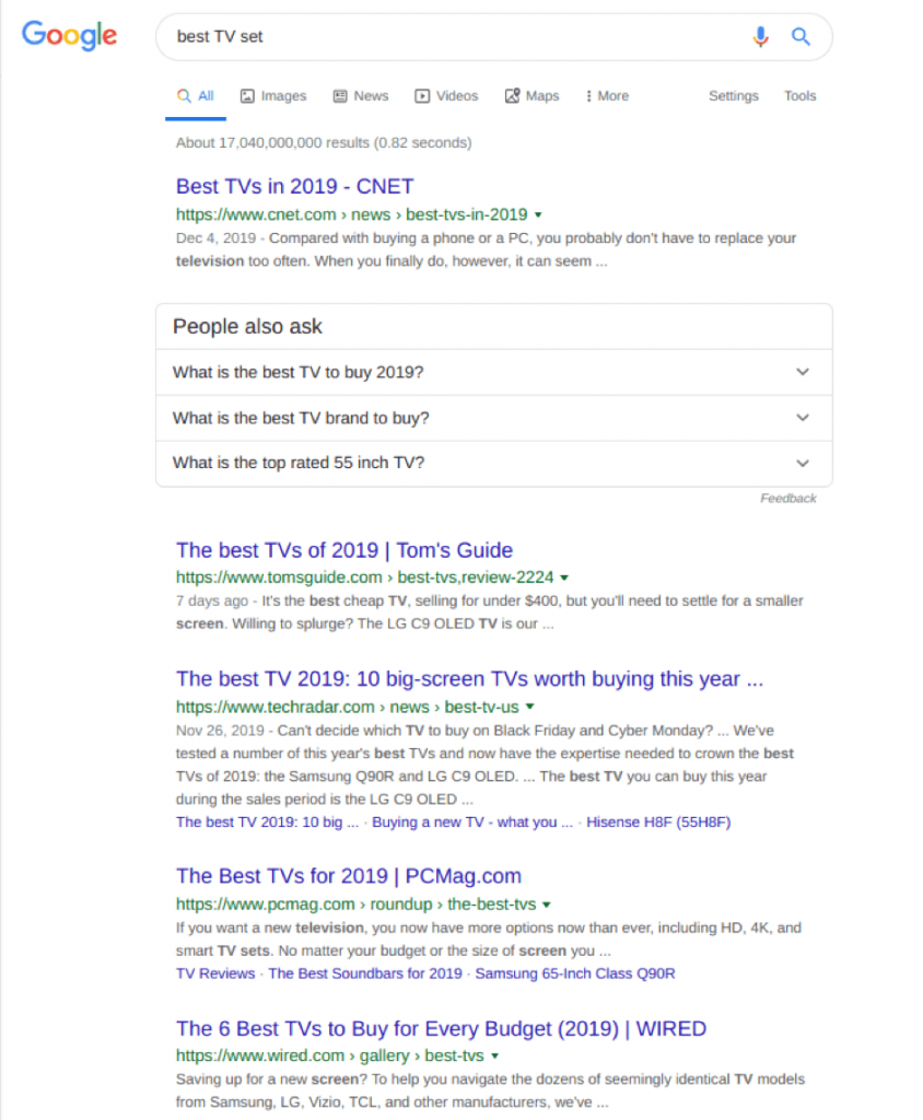 Google search result example for SEO and CRO