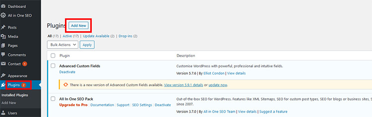 Search and add a plugin through WordPress CMS