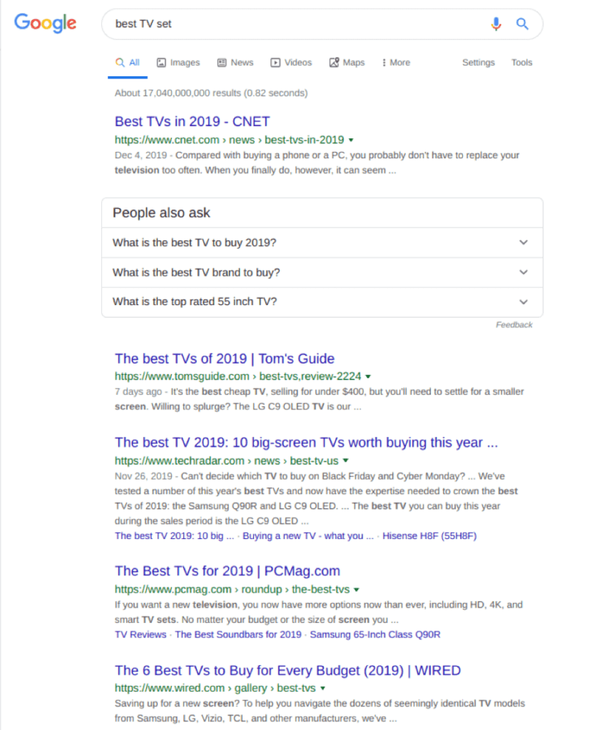 Google search result example for SEO and CRO