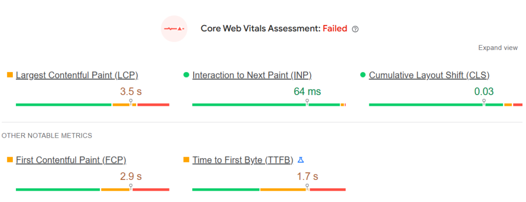 Screenshot from PageSpeed Insights